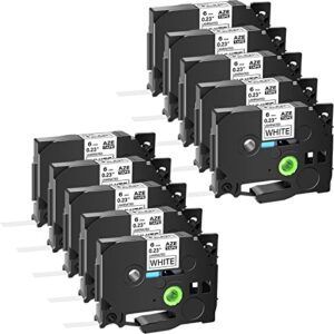 GREENCYCLE 10-Pack Compatible for Brother 1/4" 0.23" x 26.2ft Black on White TZe-211 AZE211 TZ-211 TZ211 Standard Laminated Label Tape for P Touch PT-D210 PTD400AD PT1230 PTH110 PT Cube Labeler