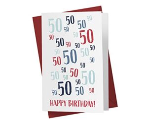 50th birthday card – just a number 50th anniversary card for brother, sister, dad, mom, boyfriend, grilfriend – 50 years old birthday card – happy 50th birthday card – with envelope