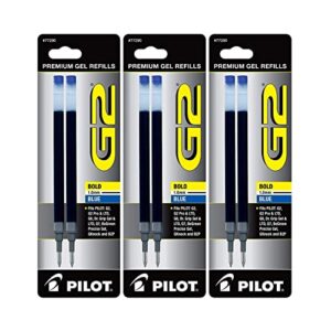 pilot g2 gel ink pen refills, bold point, 1.0mm, blue ink, 6 refills