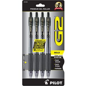 pilot g2 premium refillable & retractable rolling ball gel pens, bold point, black ink, 4-pack (31254)