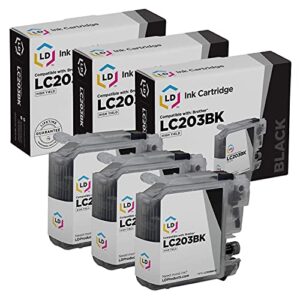 ld compatible ink cartridge replacement for brother lc203bk high yield (black, 3-pack)