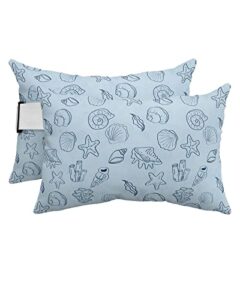 recliner head pillow ledge loungers chair pillows with insert ocean animals shells starfish graffia style blue background lumbar pillow with adjustable strap patio cushion for sofa bench couch, 2 pcs