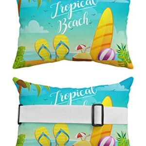 Recliner Head Pillow Ledge Loungers Chair Pillows with Insert Summer Beach Surfboard Cartoon Palm Tree Lumbar Pillow with Adjustable Strap Outdoor Waterproof Patio Pillows for Beach Pool, 2 PCS