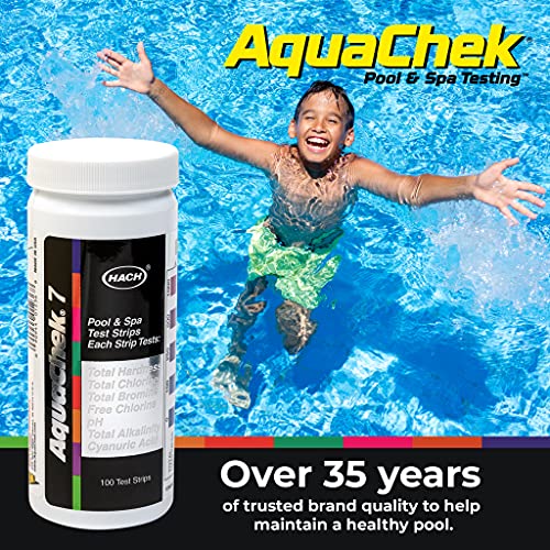 AquaChek 7-Way Pool and Spa Test Strips - Silver Pool Test Strips For pH, Total Chlorine, Free Chlorine, Bromine, Alkalinity, Total Hardness, and Cyanuric Acid - Water Quality Testing Kit (100 Strips)