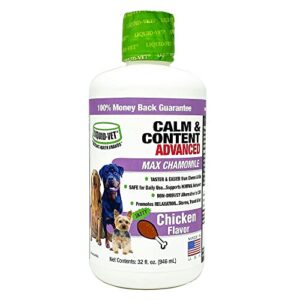 liquid-vet by reliant health brands k9 calm & content advanced formula, 32oz, chicken