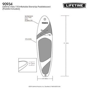 Lifetime Vista Inflatable Stand Up Paddle Board, 11' Long x 32" Wide x 6" Thick, Durable and Lightweight SUP, Stable Wide Stance Deck, Includes Backpack, Paddle, Pump, Removable Fin and Repair Kit