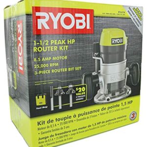 Ryobi R1631K 1-1/2 Peak HP 8.5 Amp LED Lit Corded Router Including 3 Piece Bit Set (w/ Tool Bag)