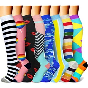 compression socks for women & men 15-20 mmhg, best for nursing, running, athletic, edema, travel (large/x-large, 13 pink/multi/multi/white/blue/pink/black)
