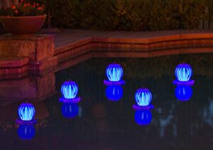 poolmaster floating pool lights for swimming pool, patio and hanging solar lanterns, 2 pack, blue