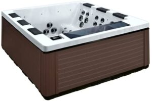 luxuria spas artisan 6-person 57-jet 3-pump acrylic lounger hot tub with speakers and ozonator