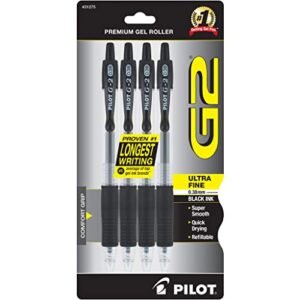 pilot g2 premium refillable & retractable rolling ball gel pens, ultra fine point, black ink, 4-pack (31275)