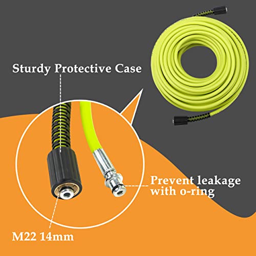 M MINGLE Pressure Washer Hose 100 FT x 1/4" - Replacement Power Wash Hose with Quick Connect Kits - High Pressure Hose with M22 14mm Fittings - 3600PSI