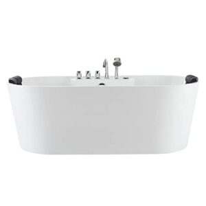 empava 67″ freestanding whirlpool bathtub oval with 8 hydromassage water jets luxury acrylic massage spa soaking bath tub in white double ended