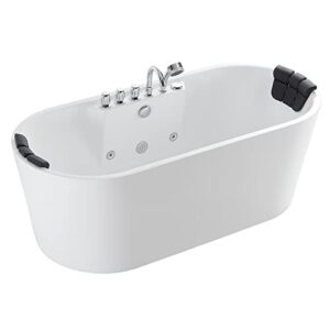 Empava 67" Freestanding Whirlpool Bathtub Oval with 8 Hydromassage Water Jets Luxury Acrylic Massage SPA Soaking Bath Tub in White Double Ended