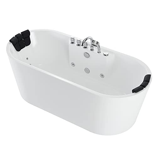 Empava 67" Freestanding Whirlpool Bathtub Oval with 8 Hydromassage Water Jets Luxury Acrylic Massage SPA Soaking Bath Tub in White Double Ended
