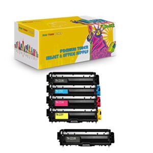 new york toner cartridge replacement compatible with brother tn221, tn225 (2 black, 1 cyan, 1 yellow, 1 magenta, 5-pack) (tn221 2xb and tn225 1xcym)