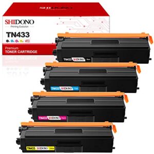 shidono compatible toner cartridge replacement for brother tn433 fits with dcp-l8410cdw/hl-l8260cdw/ hl-l8360cdw/ hl-l8360cdwt/ hl-l9310cdw/ hl-l9310cdwt printer, 4-pack [black/cyan/yellow/magenta]