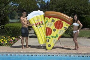 poolmaster inflatable swimming pool mattress, slice o’ pizza and beer mug combo