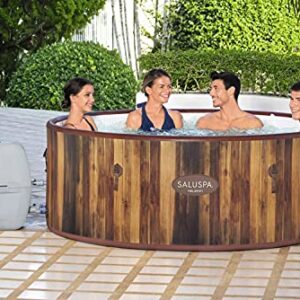 Bestway Helsinki SaluSpa 7 Person Inflatable Outdoor Hot Tub Spa with 180 Soothing AirJets, Filter Cartridges, Pump, and Insulated Cover, Brown Wood