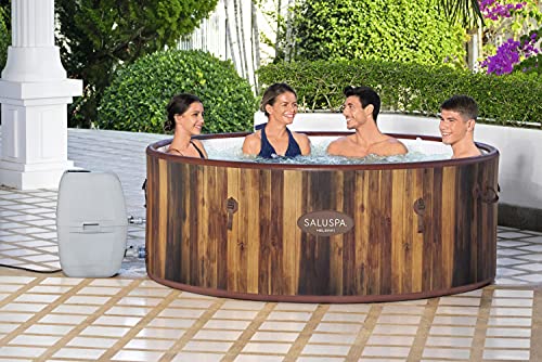 Bestway Helsinki SaluSpa 7 Person Inflatable Outdoor Hot Tub Spa with 180 Soothing AirJets, Filter Cartridges, Pump, and Insulated Cover, Brown Wood