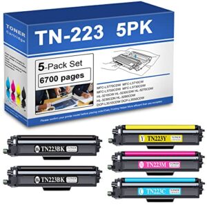 tn223 compatible tn223bk tn223c tn223m tn223y toner cartridge replacement for brother mfc-l3770cdw mfc-l3710cw printer toner (2bk+1c+1y+1m).