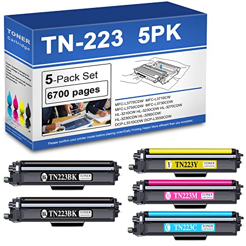 TN223 Compatible TN223BK TN223C TN223M TN223Y Toner Cartridge Replacement for Brother MFC-L3770CDW MFC-L3710CW Printer Toner (2BK+1C+1Y+1M).