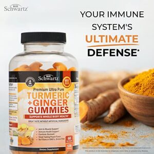 Turmeric Curcumin Ginger Gummies - 120 Count (60 Day Supply) - Natural Joint Support - Vegan Turmeric Gummy Supplement for Ultra High Absorption - Non-GMO - Made in The USA - Delicious Peach Flavor