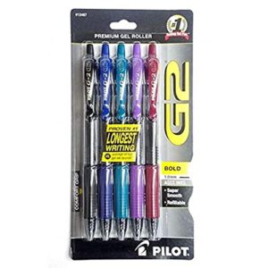 pilot g2 retractable gel pens, bold point, assorted ink, 5/pack (g21c5002/12487)