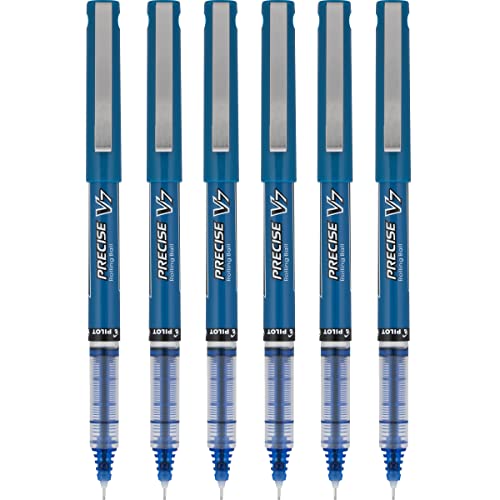 Pilot Precise V7 Stick Rolling Ball Pens, Fine Point, Blue Ink, 6 Pack