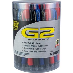 pilot g2 premium refillable & retractable rolling ball gel pens, bold point, black/blue/red inks, 36-pack tub (14366)