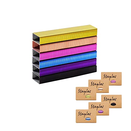 Colored Staples Set, Colorful Staples Standard 26/6 for Desk Manual Stapler, 1000 Per Color, Total 6000 for Office and Study Supplies (6 Pack, Colored)