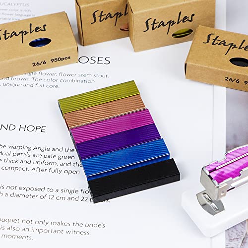 Colored Staples Set, Colorful Staples Standard 26/6 for Desk Manual Stapler, 1000 Per Color, Total 6000 for Office and Study Supplies (6 Pack, Colored)