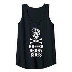 Womens Roller Derby Girls Pinup Crossbones Flat Track Roller Derby Tank Top