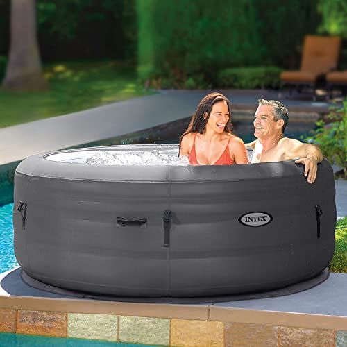 Intex 28481E Simple Spa 77in x 26in 4-Person Outdoor Portable Inflatable Round Heated Hot Tub Spa with 100 Bubble Jets, Filter Pump, and Cover, Black