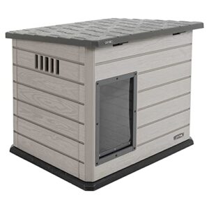 lifetime deluxe dog house, weather protected with adjustable vents, ideal shelter for medium to large dogs