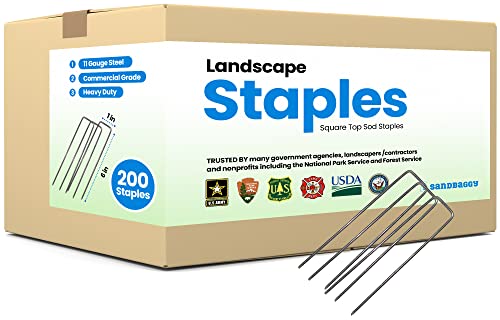 Sandbaggy 200-Pack 6 inch Landscape Staples - Great for Securing Landscape Fabric, Ground Cover or Drip Irrigation Tubing - Trusted by Farmers & Contractors Across USA