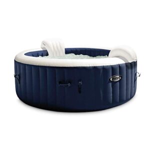 intex 28431e purespa plus 85″ x 28″ 6 person outdoor portable inflatable round hot tub spa with 170 bubble jets, cover, led light, & heater pump, navy