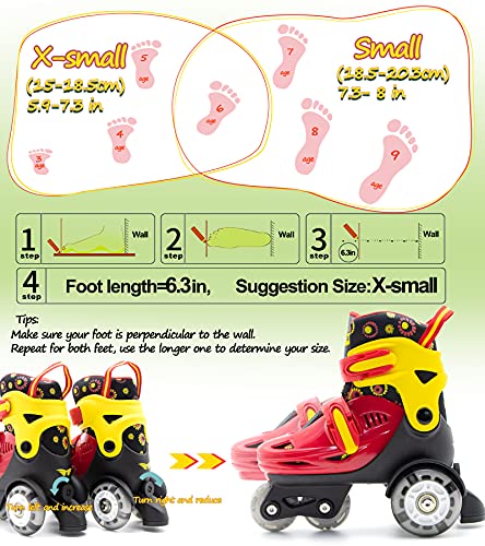 Quad Roller Skates for Kids Girls with Adjustable Size (Age 3-9), Double Brakes, Luminous Wheels, 3-Point Balance, Include Knee Pads Elbow Pads Wrist Guards