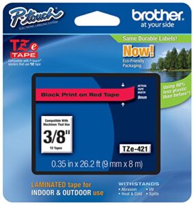 genuine brother 3/8″ (9mm) black on red tze p-touch tape for brother pt-1400, pt1400 label maker