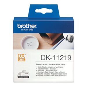 Brother DK-11219 Label Roll, Round Labels, Black on White, 12 mm, 1200 Label Roll, Brother Genuine Supplies