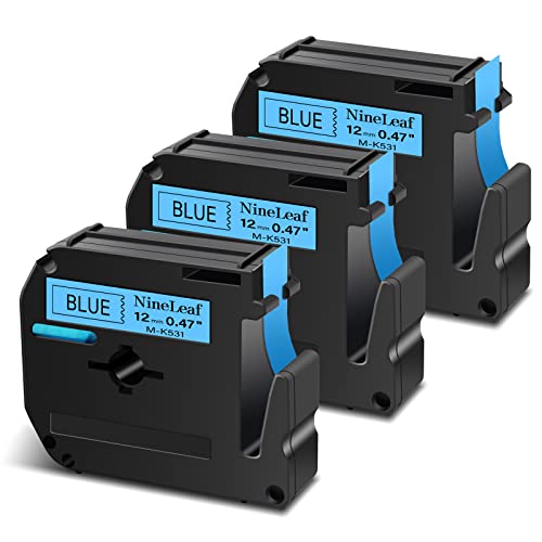 NineLeaf 3 Pack Compatible for Brother P-Touch M Label Tape MK531 M-K531 M531 Black on Blue 1/2" (12mm) x 26.2ft (8m) Labeling Refill Cartridge Work in PT-45M PT-65 PT-70 PT-80 PT-M95 Label Maker