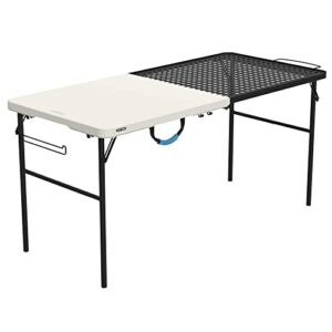 lifetime folding tailgate table with grill rack, 5-foot, pumice & black