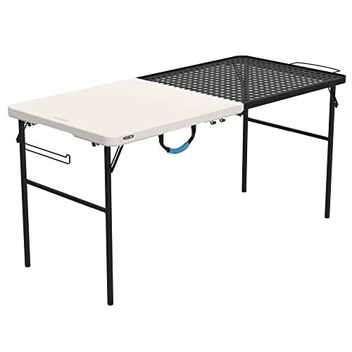 Lifetime Folding Tailgate Table with Grill Rack, 5-Foot, Pumice & Black