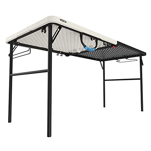 Lifetime Folding Tailgate Table with Grill Rack, 5-Foot, Pumice & Black