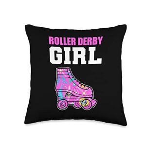 roller derby girl skater throw pillow, 16×16, multicolor