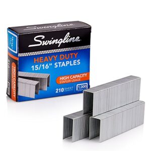 swingline staples, heavy duty, 15/16″ length, 210 sheet capacity, 100/strip, 1000/box, 1 pack (35320) – silver
