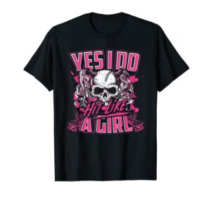 yes i do hit like a girl roller derby girl skull t-shirt