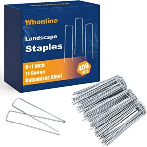 whonline 400pcs 6 inch landscape staples 11 gauge, galvanized garden ground stakes fabric staples for landscaping fabric weed barrier irrigation tubing
