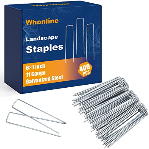 Whonline 400pcs 6 Inch Landscape Staples 11 Gauge, Galvanized Garden Ground Stakes Fabric Staples for Landscaping Fabric Weed Barrier Irrigation Tubing