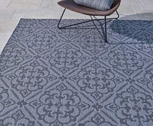 gertmenian 22084 patio rug outdoor classics luxury neptune porch outside area carpet 8×10 large, allover floral silver gray